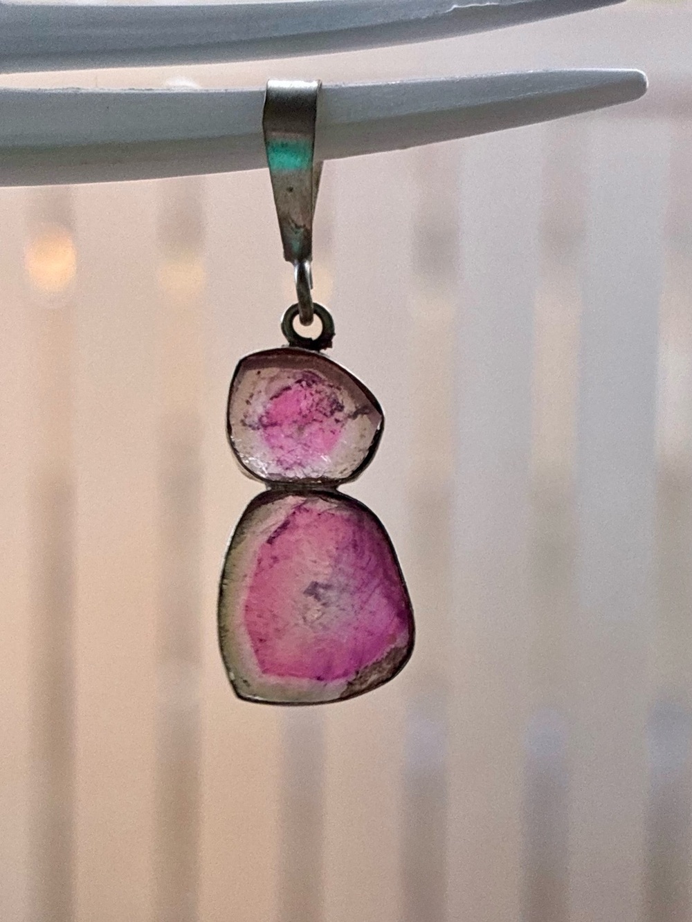 Rare handmade solid silver genuine watermelon tourmaline pendant
